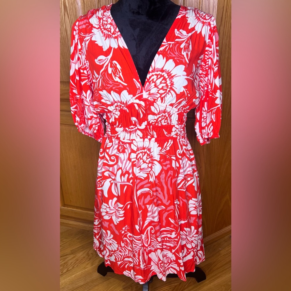 Abel the Label Floral Print Puff Sleeve Smocked Waist Mini Dress Size Medium